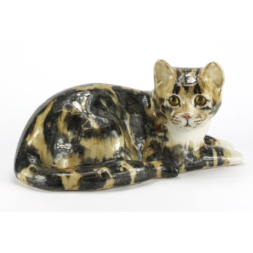 2192 - Large Winstanley pottery seated cat with beaded eyes, 32cm in high