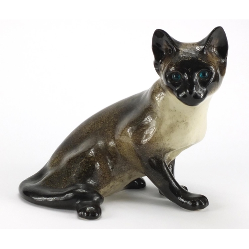 2191 - Large Winstanley pottery seated cat with beaded eyes, 24cm high