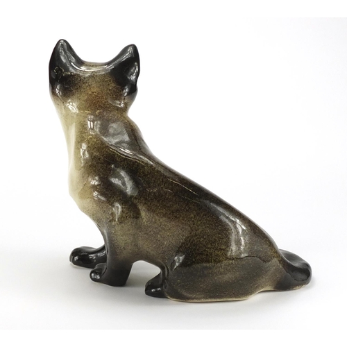 2191 - Large Winstanley pottery seated cat with beaded eyes, 24cm high