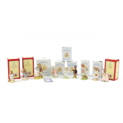 2217 - Nine Royal Doulton Bunnykins and Royal Albert Beatrix Potter figures, with boxes including Bedtime D... 