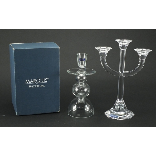 2126 - Waterford crystal Marquis candle stick and a Villeroy & Boch three branch candelabra, the largest 30... 
