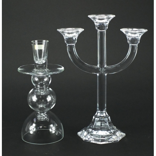 2126 - Waterford crystal Marquis candle stick and a Villeroy & Boch three branch candelabra, the largest 30... 
