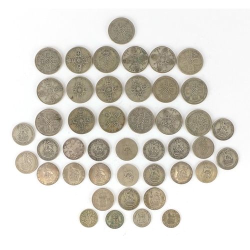2301 - Mostly British pre 1947 coins including florins and shillings, approximate weight 333.0g