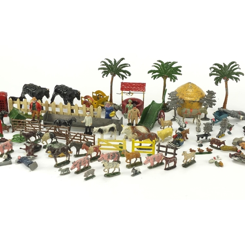 2337 - Predominantly hand painted lead toys including farmyard animals and accessories, Dinky Toys police b... 