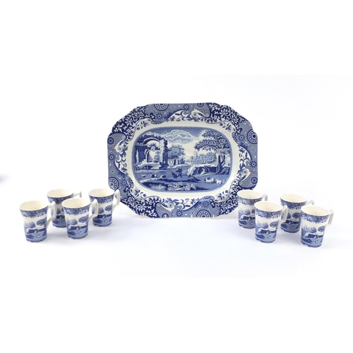 2039 - Spode blue Italian including a meat platter and two sets of four cups each with boxes, the largest 5... 