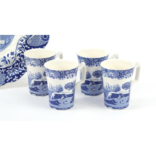 2039 - Spode blue Italian including a meat platter and two sets of four cups each with boxes, the largest 5... 