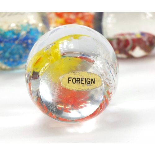 2170 - Colourful glass paperweights including elephant design and Millefiori examples, the largest 8.5cm hi... 