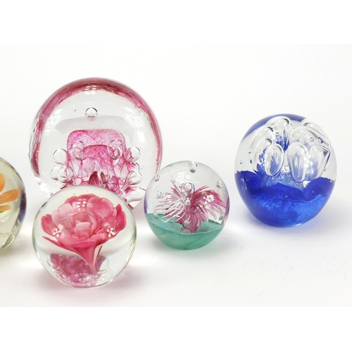 2148 - Six large colourful glass paperweights including dolphin and bird design examples , the largest 14cm... 