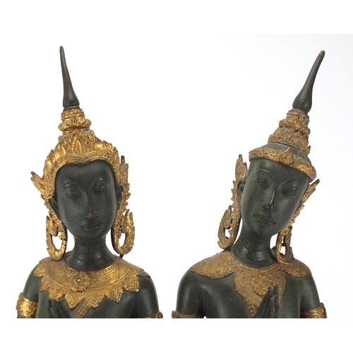 2193 - Pair of partially gilt bronzed Goddesses, each 43cm high