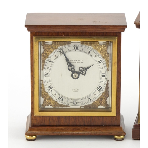 2163 - Two mahogany cased Elliott mantel clocks, retailed by Bruford and Russells both with silvered chapte... 