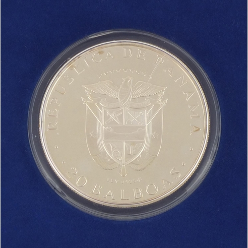 2305 - 1974 Panama silver proof twenty Balboas with certificate and box