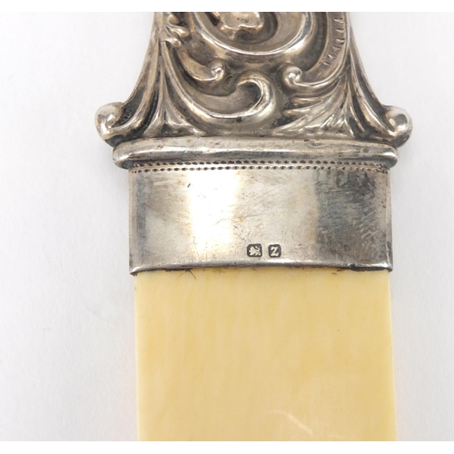 590 - Victorian silver handled ivory page turner, Birmingham hallmarked, 35.5cm in length