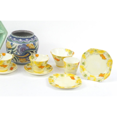 256 - China including Paragon cups and saucers, a Poole pottery vase and a Shorter & Son sectional dish