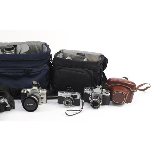 280 - Vintage and later cameras, lenses and accessories including Pentax, Olympus Trip 35 and Minolta 404S... 