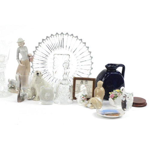 246 - China and glassware including a Stuart Crystal commemorative goblet, Branksome polar bear, Lladro st... 