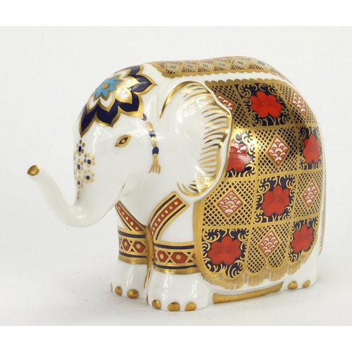 2231 - Royal Crown Derby elephant paperweight, with stopper and box, 10.5cm high
