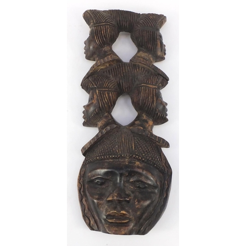 421 - African carved wood wall mask, 57cm high