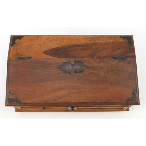 84 - Mexican pine slope front stationery box with two drawers to the base, 45cm wide