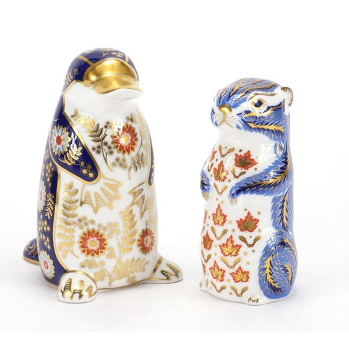 2236 - Royal Crown Derby platypus and chipmunk paperweights, with stoppers and boxes, the largest 12cm high