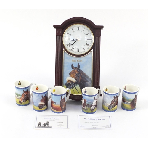 556 - Set of six Racing Legends cups and The Red Rum wall clock