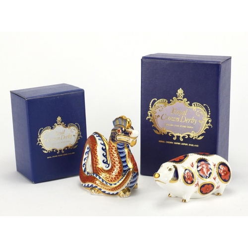 2237 - Royal Crown Derby dragon and pig paperweights, with boxes, one with stopper, the largest 11.5cm high