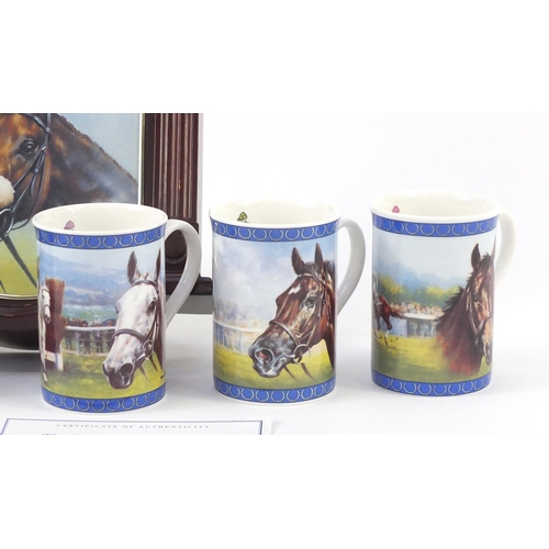 556 - Set of six Racing Legends cups and The Red Rum wall clock