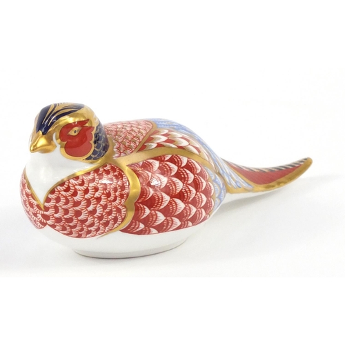 454 - Royal Crown Derby pheasant paperweight with stopper, 17cm in length