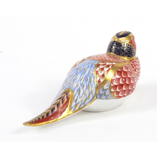 454 - Royal Crown Derby pheasant paperweight with stopper, 17cm in length