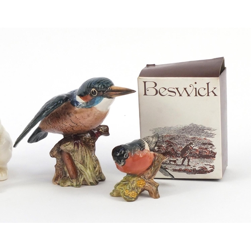 767 - Three Beswick animals including a kingfisher and a HMV dog, the largest 16.5cm high