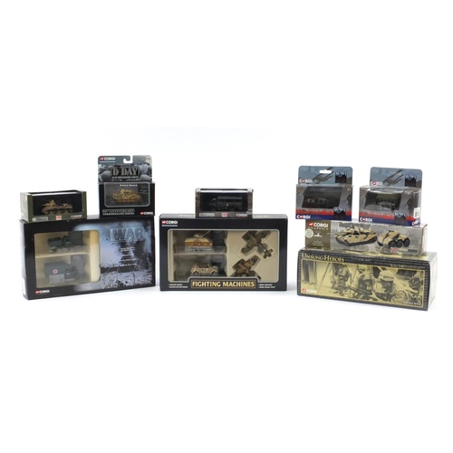 2333 - Corgi Classics and Hobbymaster die cast army vehicles, with boxes including fighting machines and D-... 