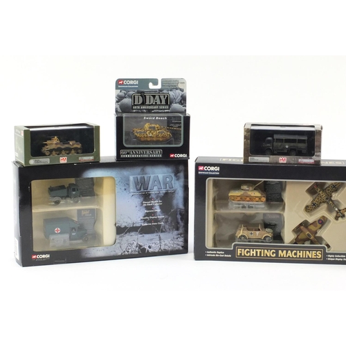 2333 - Corgi Classics and Hobbymaster die cast army vehicles, with boxes including fighting machines and D-... 
