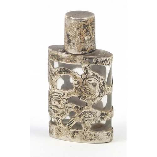 579 - Silver overlaid glass scent bottle, 5.5cm high