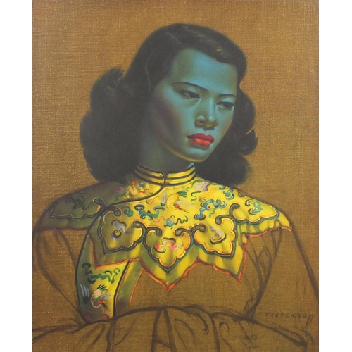 2077 - Tretchikoff - Portrait of an Asian girl, vintage print in colour, mounted and framed, 60cm x 50cm