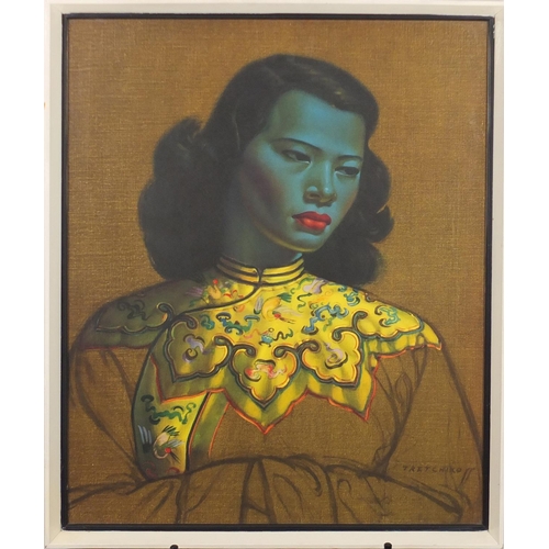 2077 - Tretchikoff - Portrait of an Asian girl, vintage print in colour, mounted and framed, 60cm x 50cm