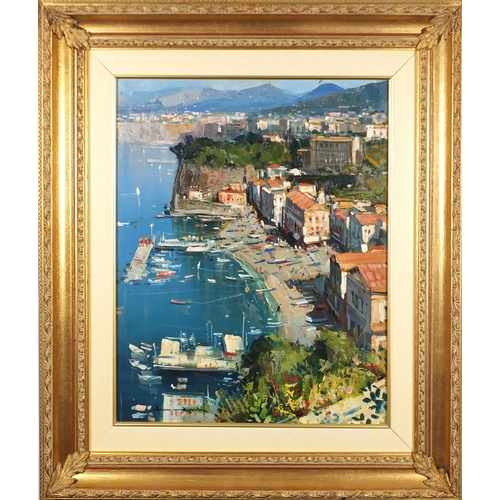 2122 - Sorrento, Marina Grande, oil on board, bearing an indistinct signature, inscriptions and certificate... 