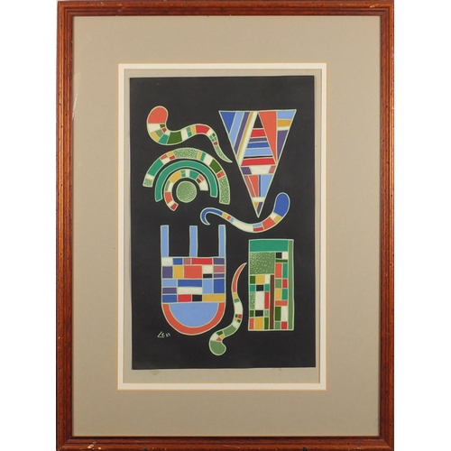 2078 - Abstract composition, gouache on card, bearing a monogram C K, mounted and framed, 45.5cm x 29.5cm