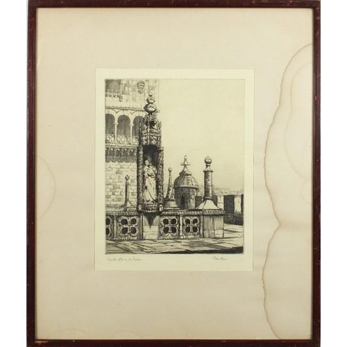 2254 - Gwen May - Santa Maria De Belem, black and white etching, pencil signed, mounted and framed, 28.5cm ... 