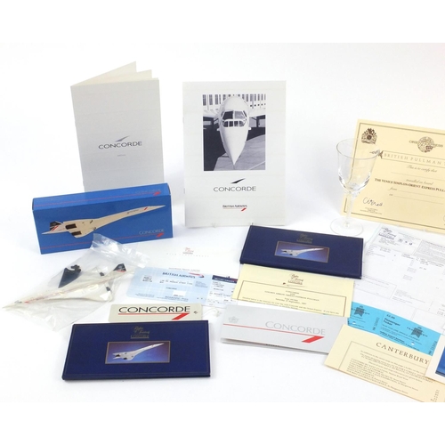 2308 - Concorde memorabilia including a model by Wooster and Orient Express ephemera