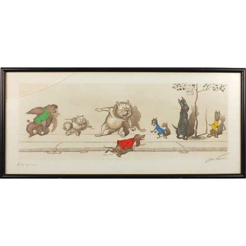 2075 - Boris O'Klein - Comical dogs, pair of pencil signed prints in colour, framed, each, 49cm x 21cm