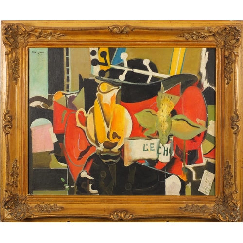 2038 - Abstract composition, still life, impressionist oil on board, bearing a signature Metzinger, framed,... 