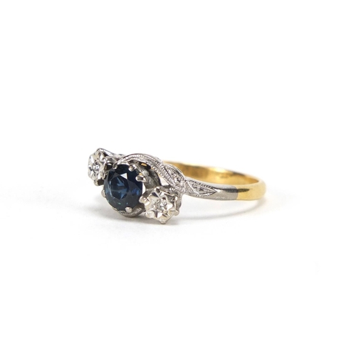 2367 - 18ct gold sapphire and diamond crossover ring, size M, approximate weight 2.5g