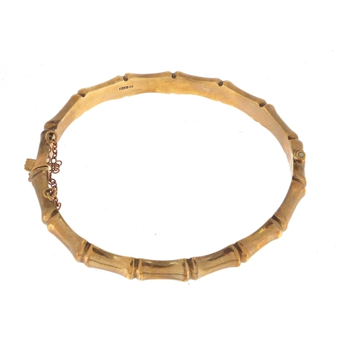 2344 - 9ct gold bamboo design bangle, approximate weight 12.2g