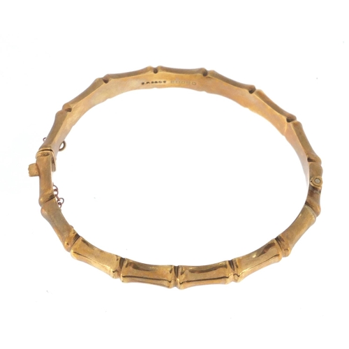2344 - 9ct gold bamboo design bangle, approximate weight 12.2g
