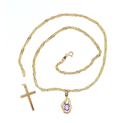 2357 - 9ct gold necklace and two pendants including a cross, the necklace 44cm in length, approximate weigh... 