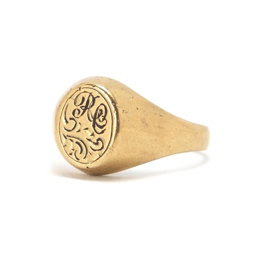 2383 - 9ct gold signet ring, size M, approximate weight 3.6g