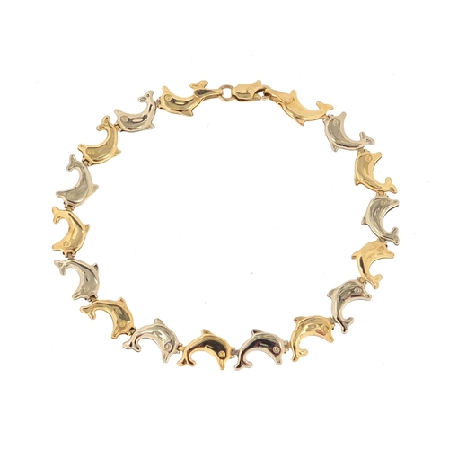 2365 - 9ct two tone gold dolphin bracelet, 18cm in length, approximate weight 4.8g