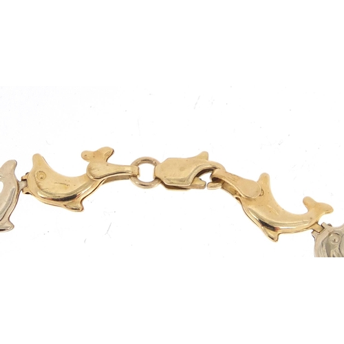 2365 - 9ct two tone gold dolphin bracelet, 18cm in length, approximate weight 4.8g