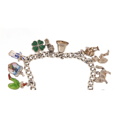 2436 - Silver charm bracelet with a selection of mostly silver charms, including some enamelled, approximat... 