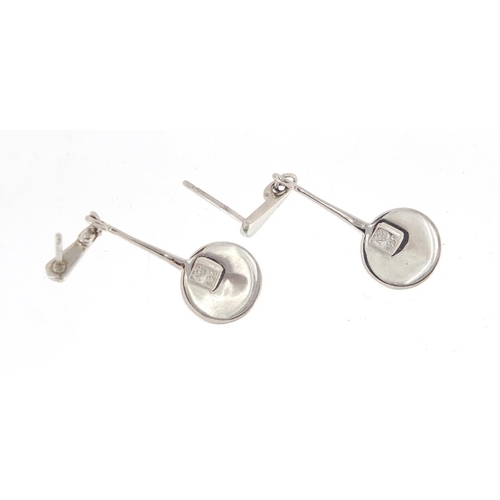 2393 - Pair of silver and enamel drop earrings set with diamonds, by Nicole Barr, 3.6cm in length, approxim... 