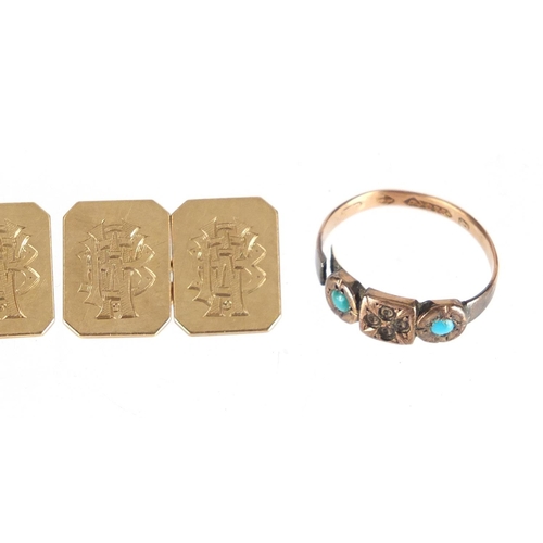 2363 - Pair of 9ct gold cuff links, 9ct gold signet ring and one other, approximate weight 14.6g